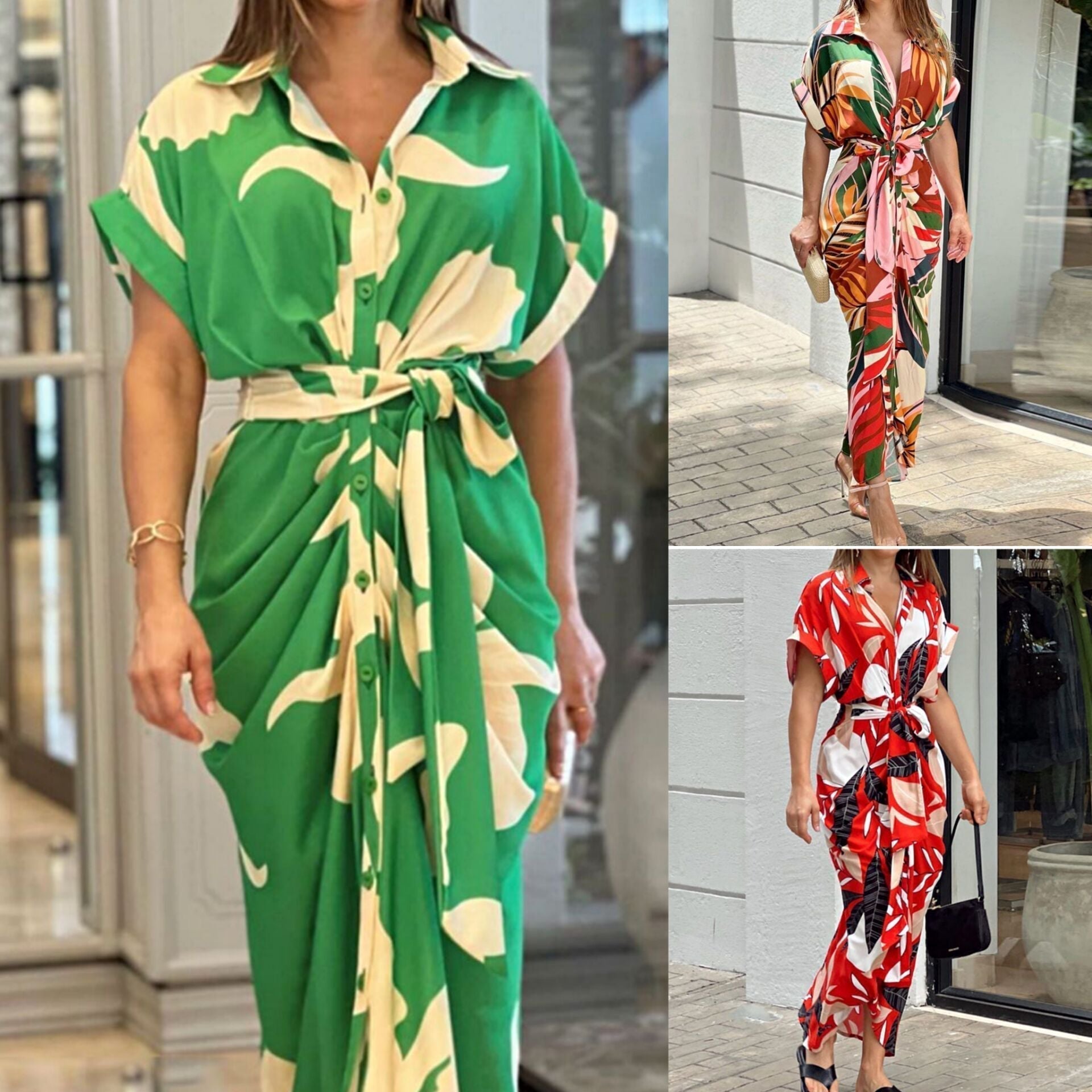 💃Ежедневна щампована рокля с ревер на талията