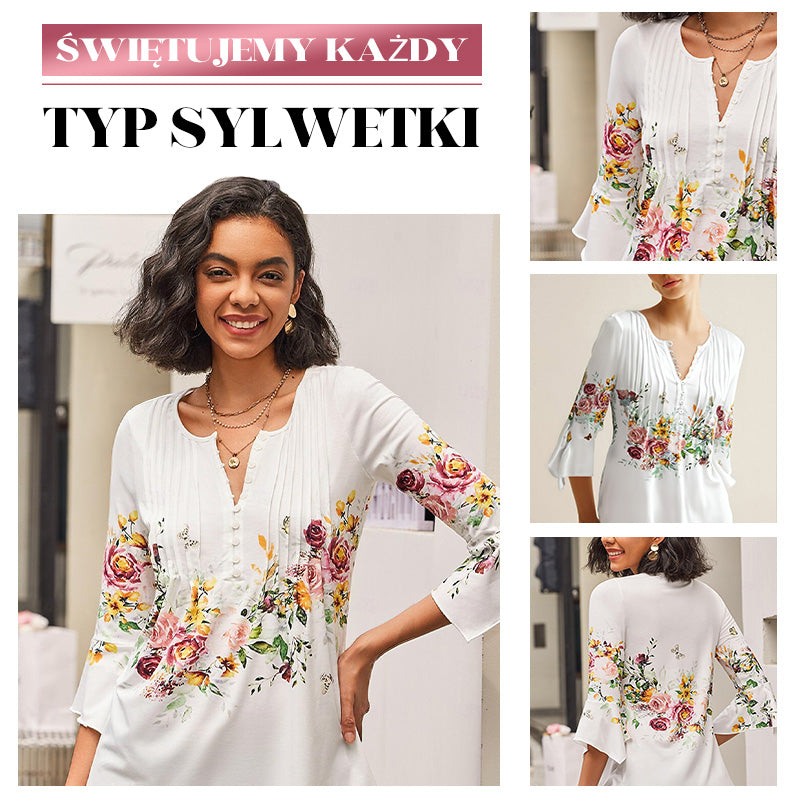 🌺 Дамска риза с V-образно деколте и щампа✨