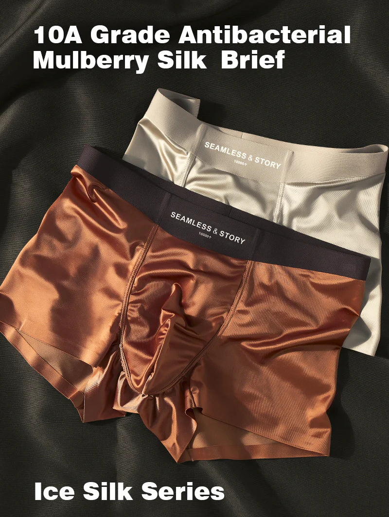 (3 db.) Elegáns Ice Silk Férfi Alsónemű a Mulberry Silk antimikrobiális férfi boxeralsóitól