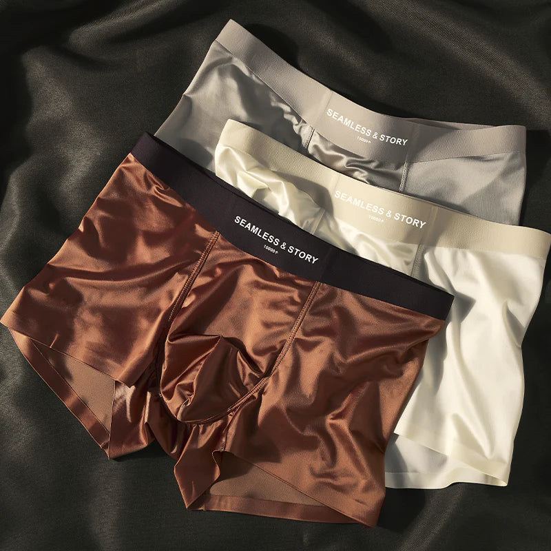 (3 db.) Elegáns Ice Silk Férfi Alsónemű a Mulberry Silk antimikrobiális férfi boxeralsóitól