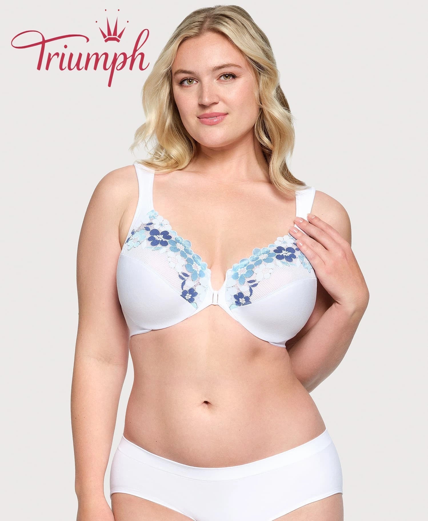 Triumph - (3 броя) памучен сутиен с бродирана дантела, закопчаване отпред