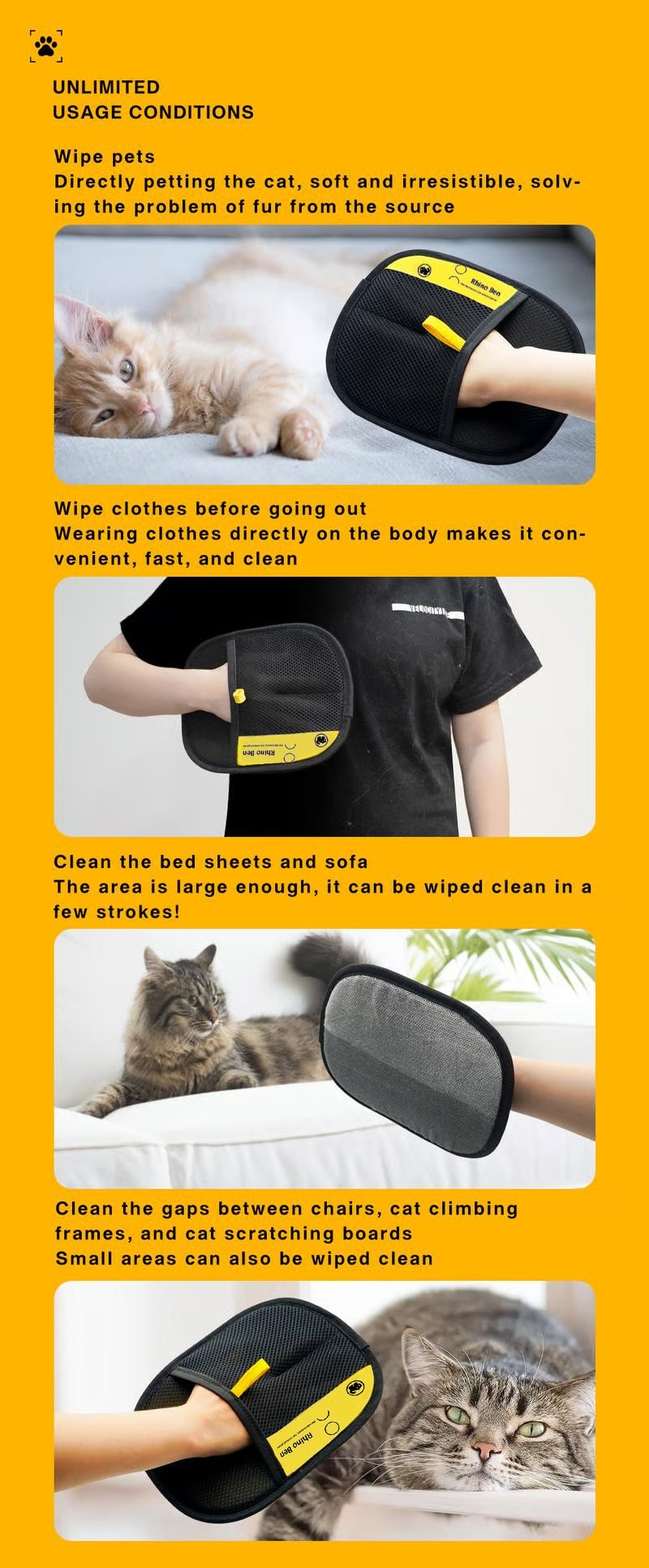 ✨⚡Антистатични ръкавици за многократна употреба за премахване на козина от домашни любимци