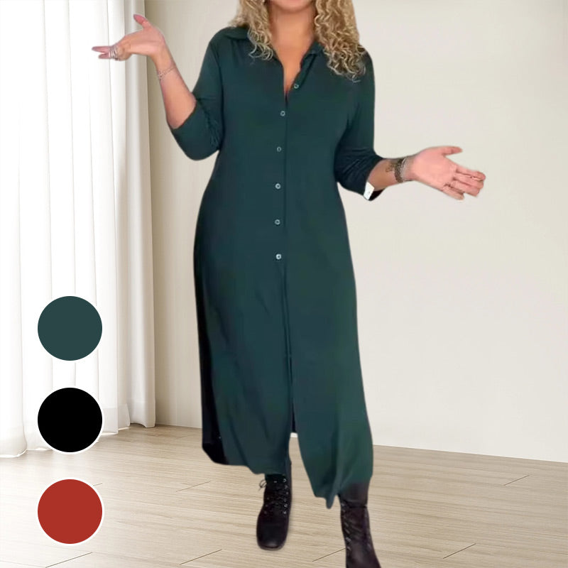 ✨ Рокля с дълъг ръкав, ревер и копчета