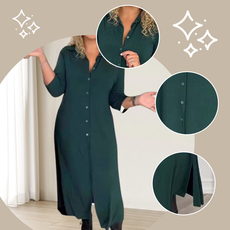 ✨ Рокля с дълъг ръкав, ревер и копчета