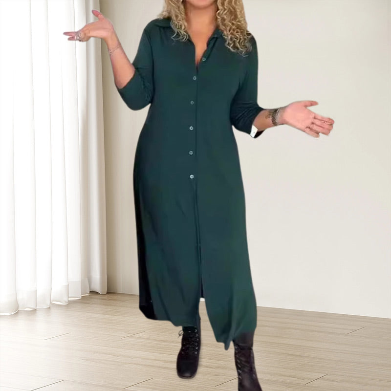 ✨ Рокля с дълъг ръкав, ревер и копчета