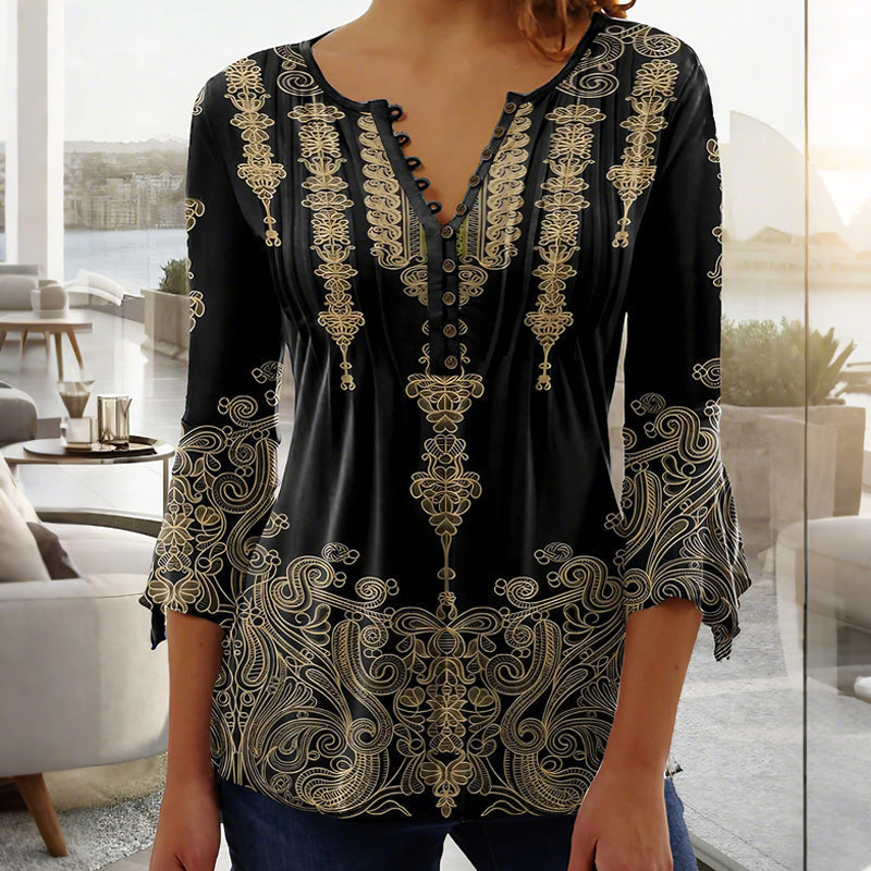 🌺 Дамска риза с V-образно деколте и щампа✨