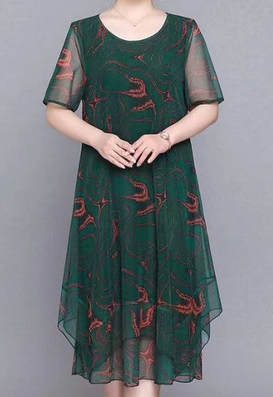 🌺Елегантни големи размери свободни шифон печатни рокли