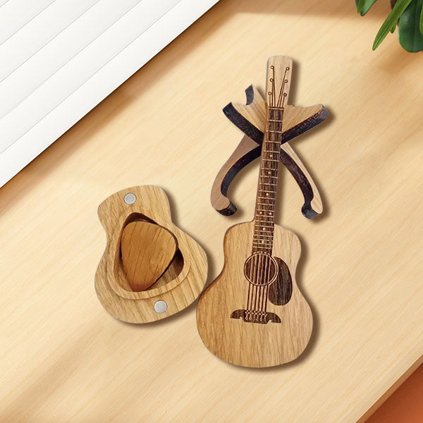 💖 Дървена акустична китара с плектър и кутия 🎁🎸