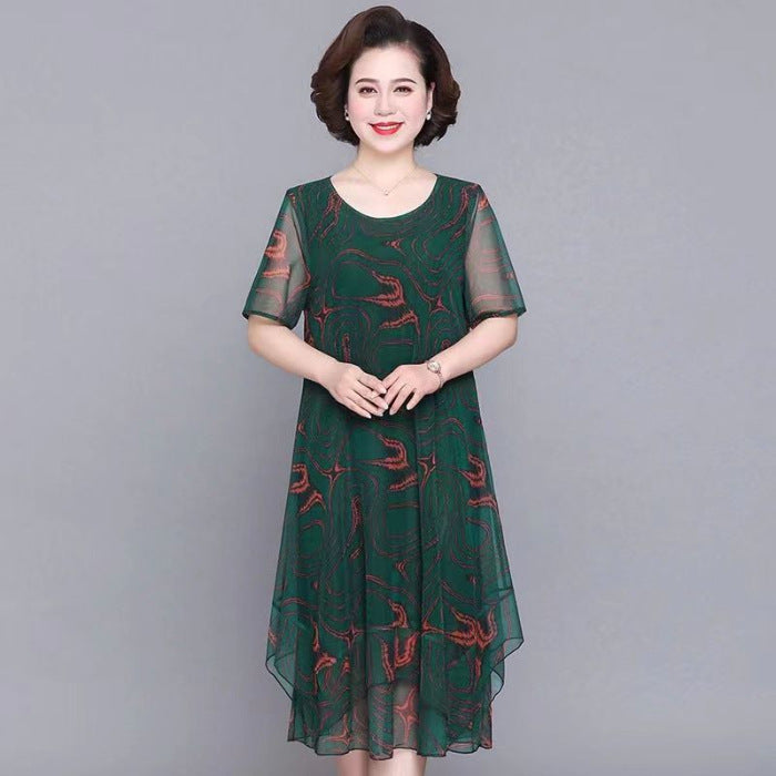 🌺Елегантни големи размери свободни шифон печатни рокли