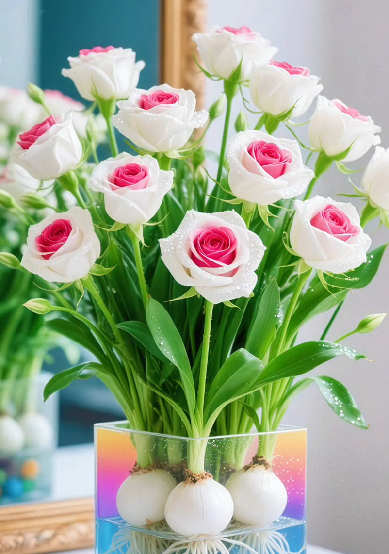 🌈Хидропонни, редки, двуцветни розови луковици: цветно чудо на природата 🌹