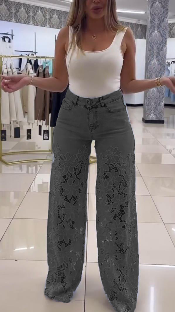 Дамски елегантни дантелени дънки