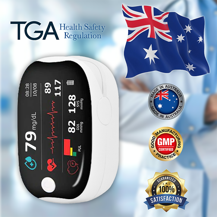 【🎁Специално празнично предложение🎄】Пулсов оксиметър GlucoSense за пръст с щипка - английска версия (четирицветен LED)