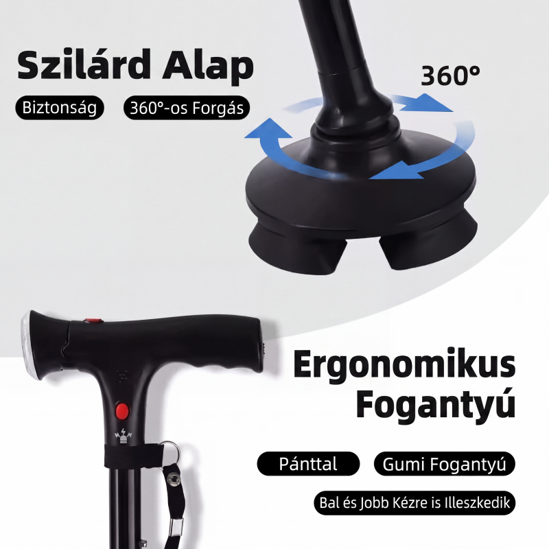 👨‍🦳 Idősek összecsukható mankója | LED‑es világítással ellátott bot, könnyen hordozható és stabil