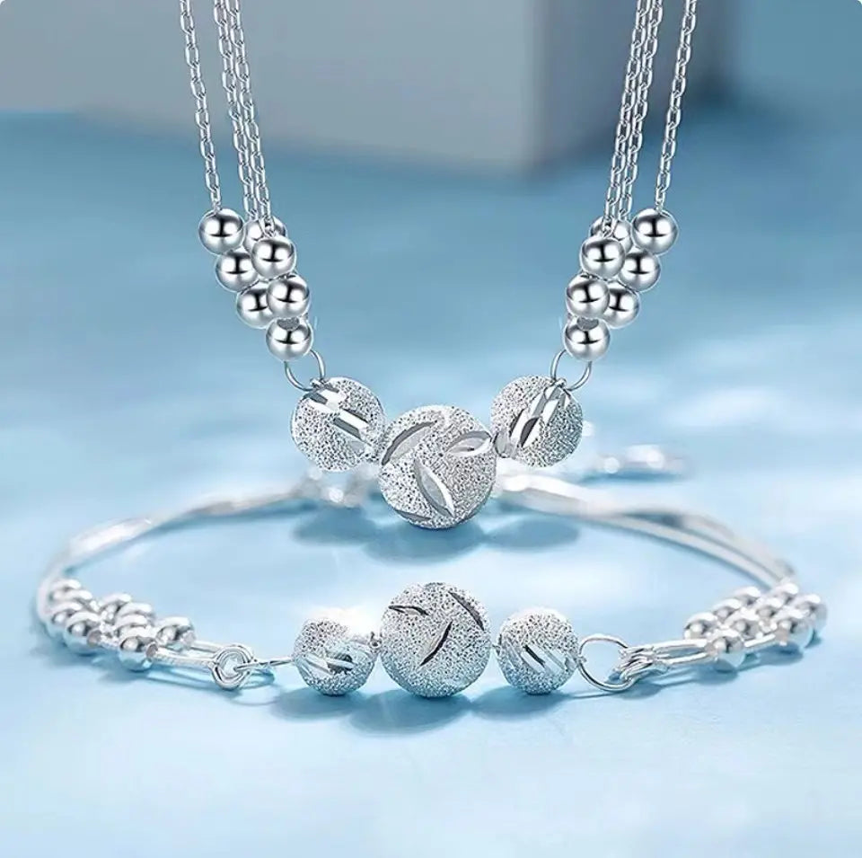 🎁🔥[Колие + Гривна]✨Комплект бижута с гравирано сребърно колие