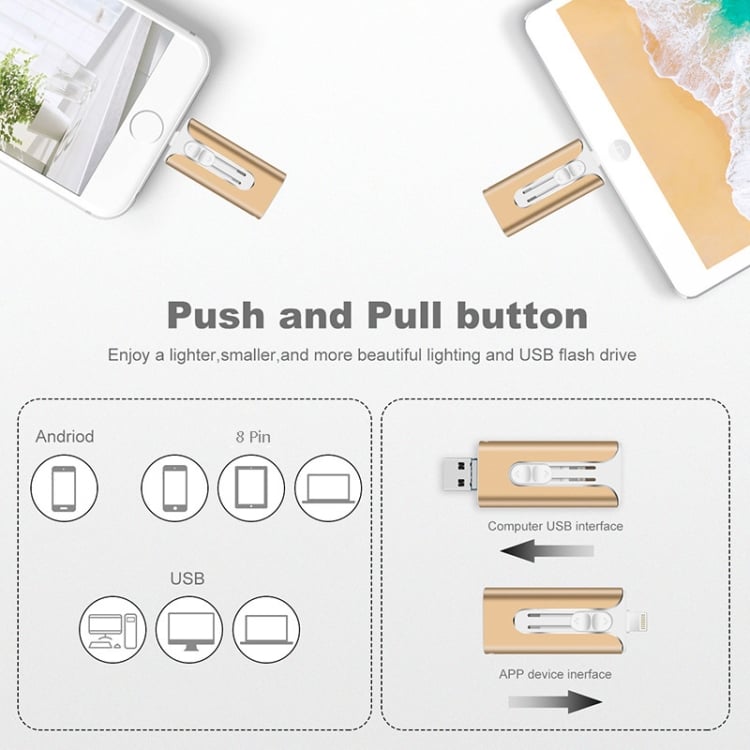 32~256GB Micro USB + 8-пинов + USB 3.0 4 в 1 U-диск за мобилен телефон, компютър