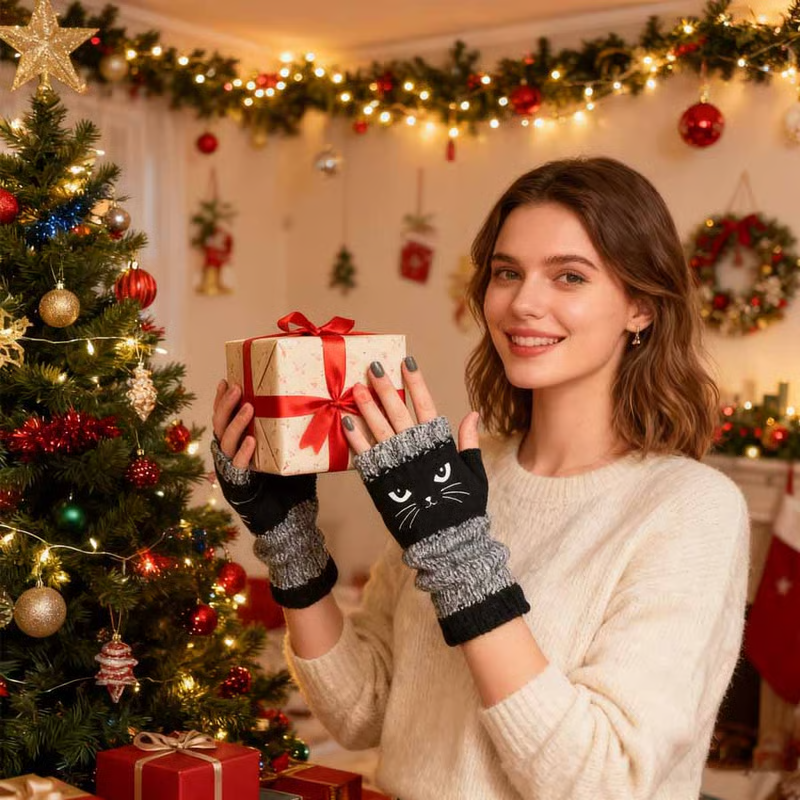 🐱 Cuki női kötött macskás kesztyű🧤🧶