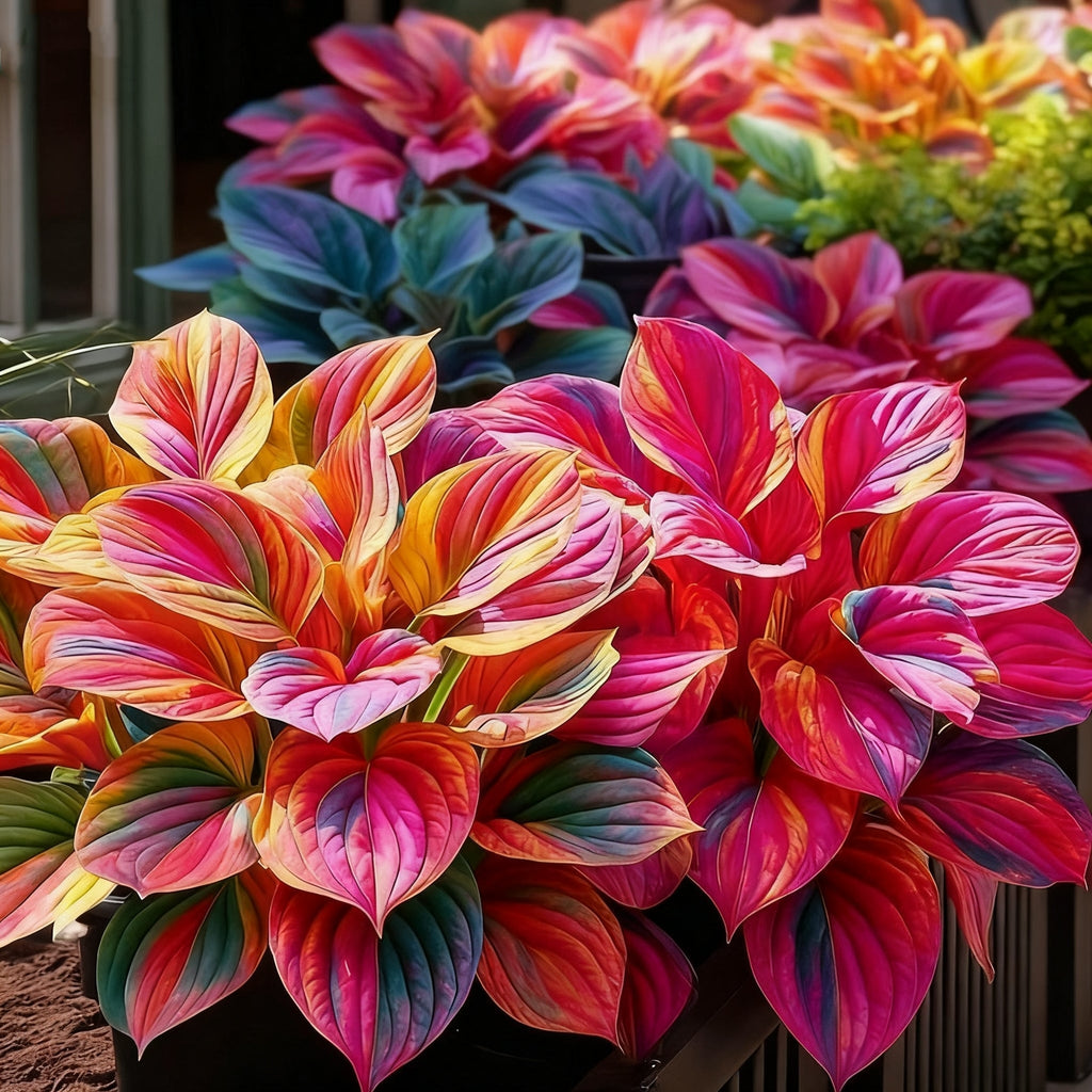 🌈🔥 Лимитирана серия хости с дъгови пламъци - рядка многоцветна листа, ексклузивно в нашия магазин 🌸