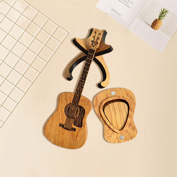 🔥 FORRÓ AKCIÓ 50% KEDVEZMÉNY 💖 Fa Akusztikus Gitár Pengető Doboz 🎁🎸