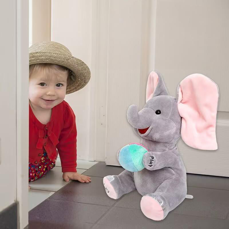 🎁🐘 Egy aranyos plüss elefánt játék bújócska játékhoz