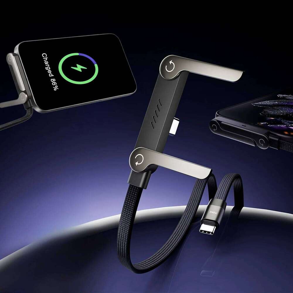 📱 240W плетен кабел за бързо зареждане с вградена стойка за телефон - Нов сгъваем издръжлив USB-C Type-C кабел 2026 (2 броя)