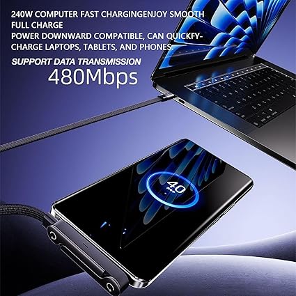 📱 240W плетен кабел за бързо зареждане с вградена стойка за телефон - Нов сгъваем издръжлив USB-C Type-C кабел 2026 (2 броя)