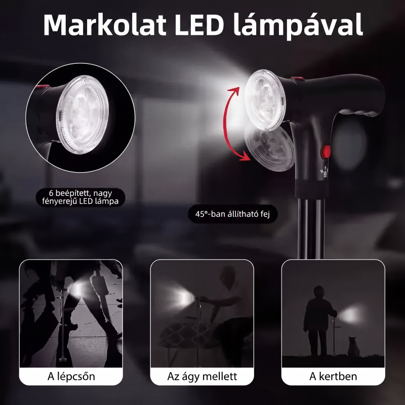 👨‍🦳 Idősek összecsukható mankója | LED‑es világítással ellátott bot, könnyen hordozható és stabil