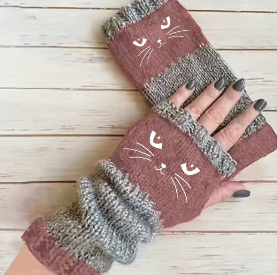 🐱 Cuki női kötött macskás kesztyű🧤🧶