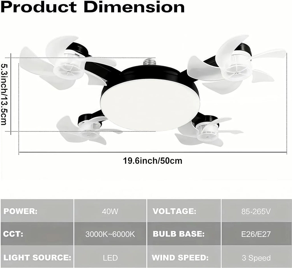 Modern mennyezeti ventilátorlámpa E27-es foglalattal (2026-os modell) - csendes 2 az 1-ben LED ventilátor távirányítóval