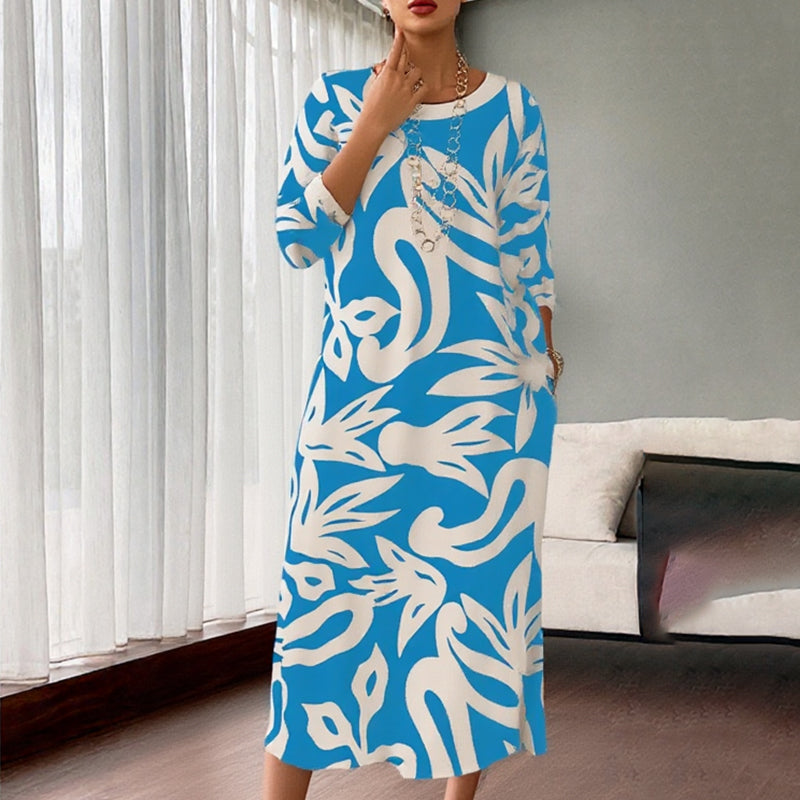 🌼Елегантна, свободна дамска рокля с обло деколте и шарки