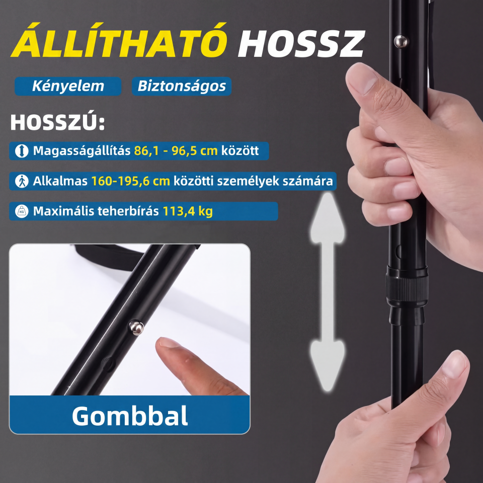 👨‍🦳 Idősek összecsukható mankója | LED‑es világítással ellátott bot, könnyen hordozható és stabil