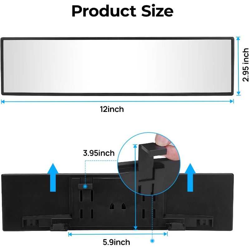 12-инчово панорамно огледало за обратно виждане с щипка