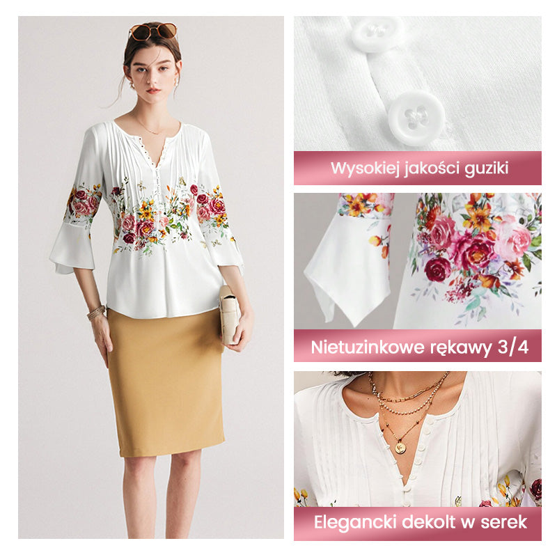 🌺 Дамска риза с V-образно деколте и щампа✨