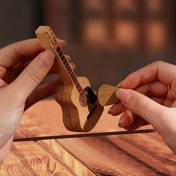 🔥 FORRÓ AKCIÓ 50% KEDVEZMÉNY 💖 Fa Akusztikus Gitár Pengető Doboz 🎁🎸