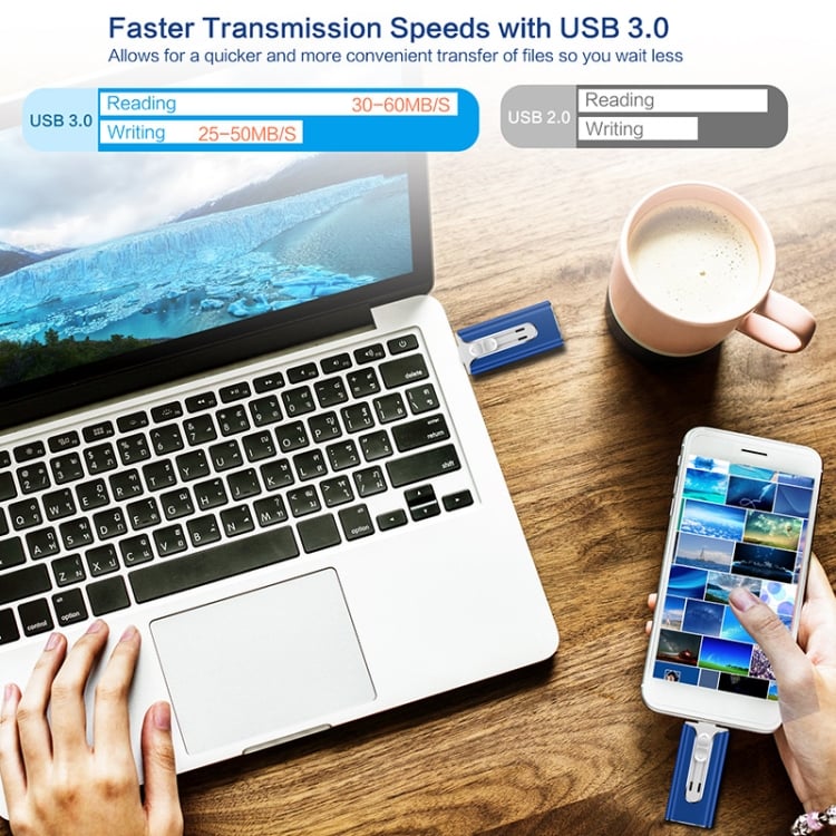32~256GB Micro USB + 8 tűs + USB 3.0 4 az 1-ben mobiltelefon/számítógép U-lemez