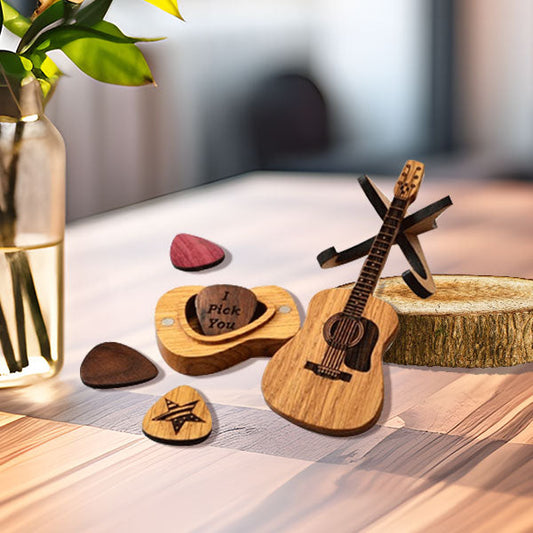 🔥 FORRÓ AKCIÓ 50% KEDVEZMÉNY 💖 Fa Akusztikus Gitár Pengető Doboz 🎁🎸