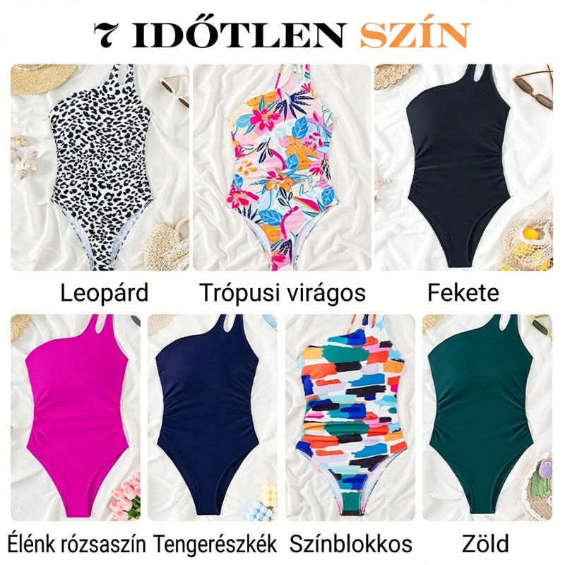 🔥 S-2XL 🍀 Női Egyvállas Egyrészes Fürdőruha 🏖️👙
