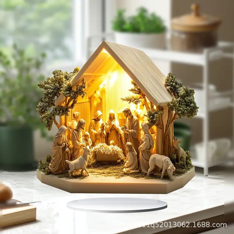 Декорация за маса за новородено с коледна сцена