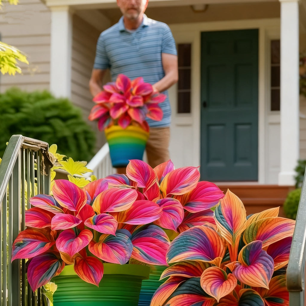 🌈🔥 Лимитирана серия хости с дъгови пламъци - рядка многоцветна листа, ексклузивно в нашия магазин 🌸