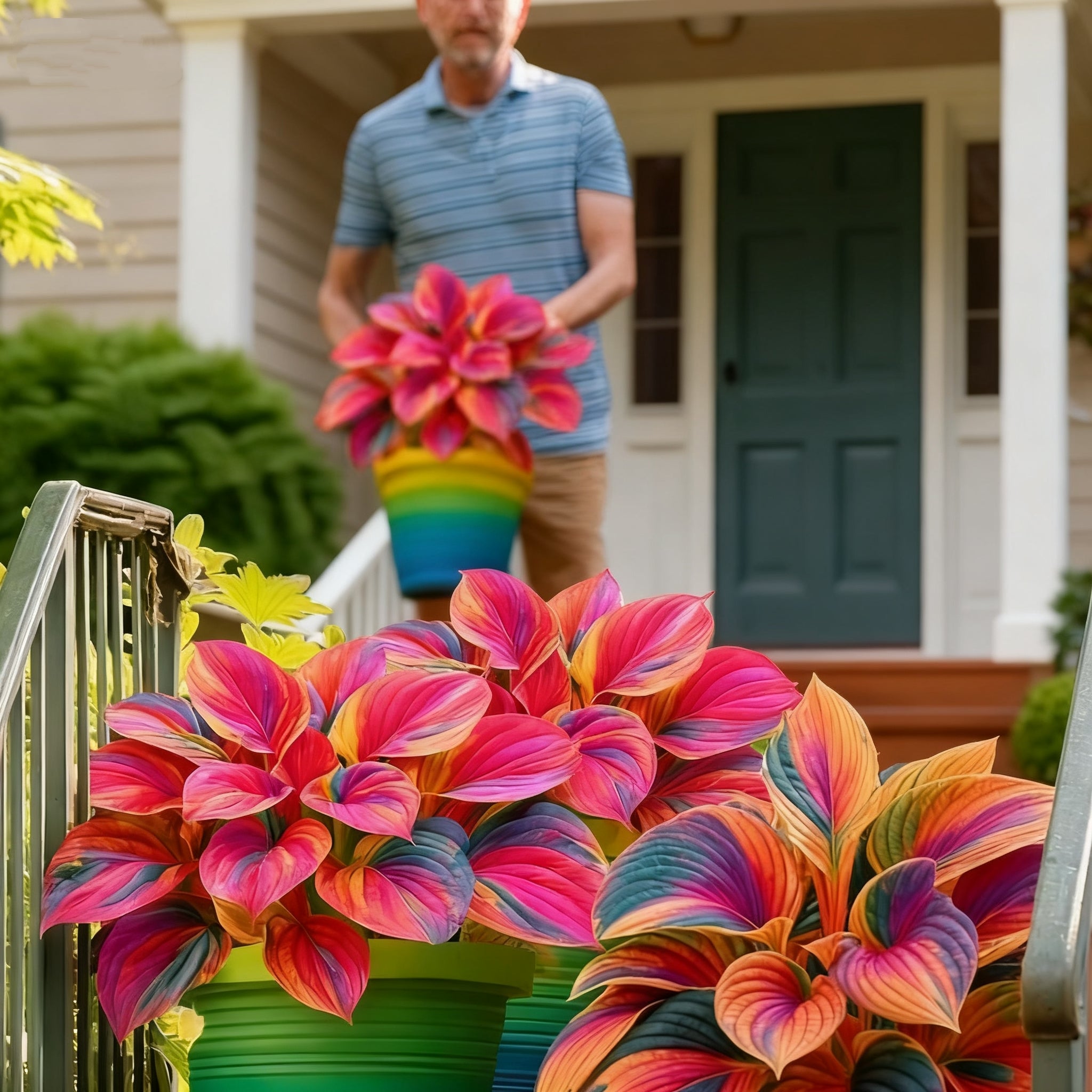 🌈🔥 Лимитирана серия хости с дъгови пламъци - рядка многоцветна листа, ексклузивно в нашия магазин 🌸