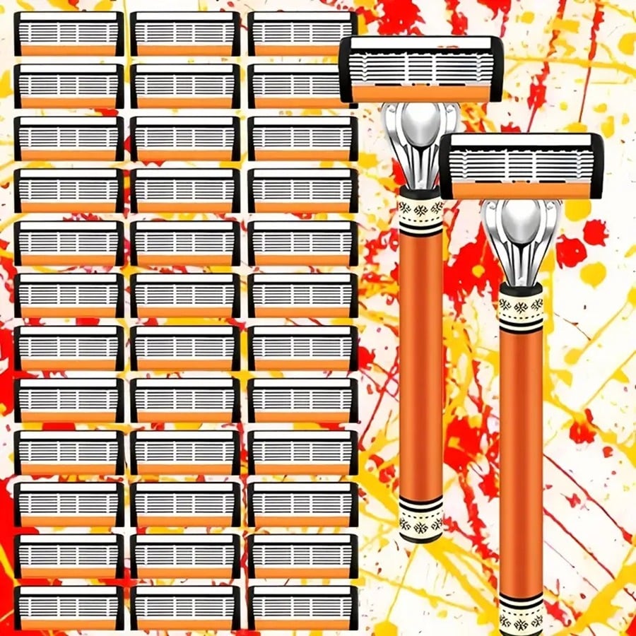 🎉Новогодишна разпродажба – 49% отстъпка🔥24/48 бр. резервни ножчета за мъжка самобръсначка с дръжка
