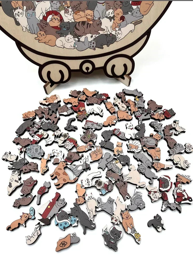 🎅🎄Fából készült macska alakú kirakó, 135 darabos, Morandi színekben🐱🎁