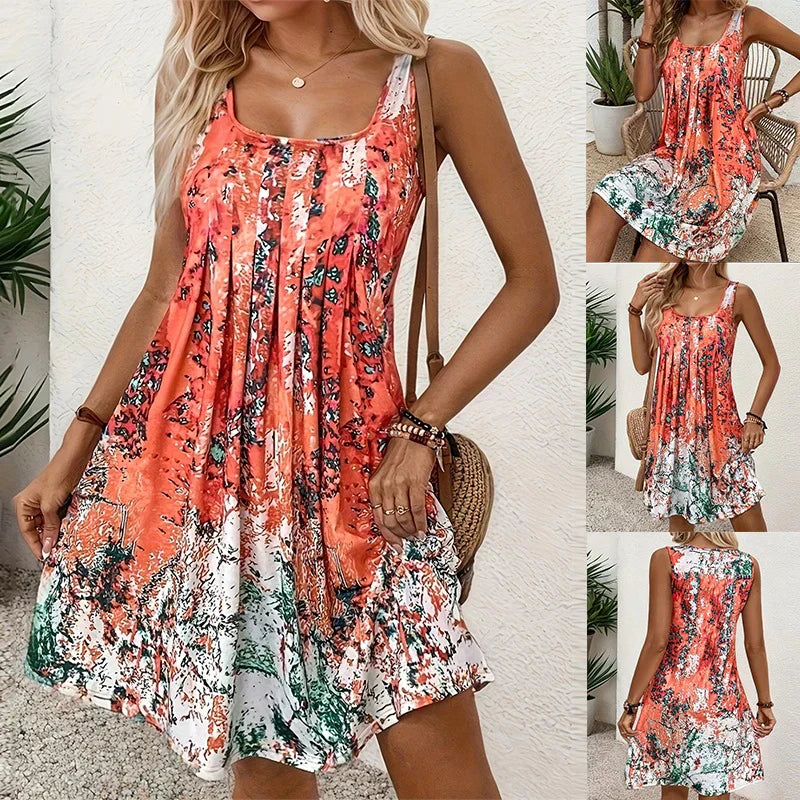 🔥Семпла рокля без ръкави с щампа