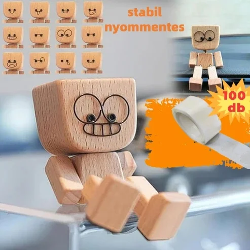 Очарователна малка дървена фигурка, която се движи с 12 различни изражения на лицето