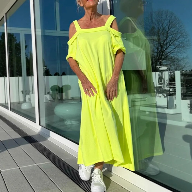 🏖️Különleges nyári ajánlatok🌴Női lezser maxi ruha hideg vállakkal