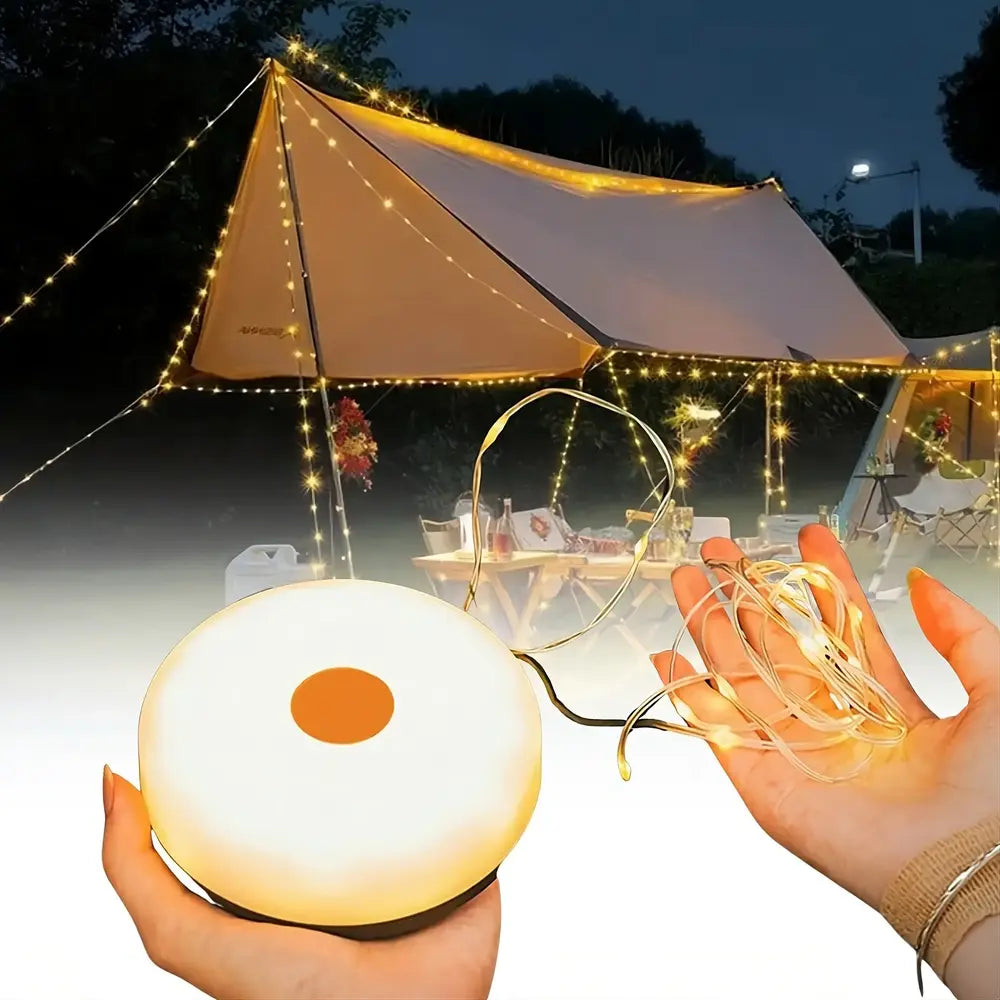 Camp Lamp™💡 10 méteres, kihúzható fényfüzér 🔋 8 órás akkumulátor-üzemidő 🌈 Több színbeállítás ⚙️ Másodpercek alatt beállítható