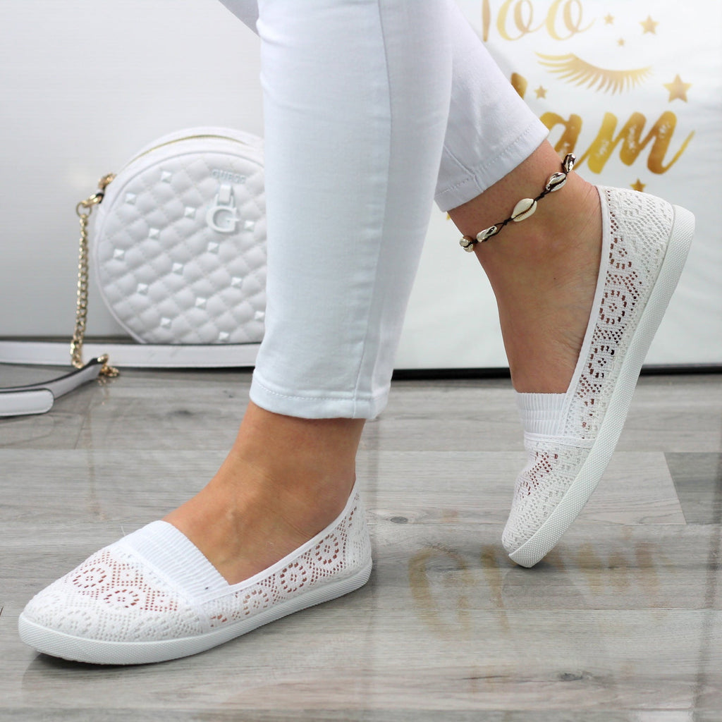 Białe Wygodne Koronkowe Trampki Tenisówki Gumka