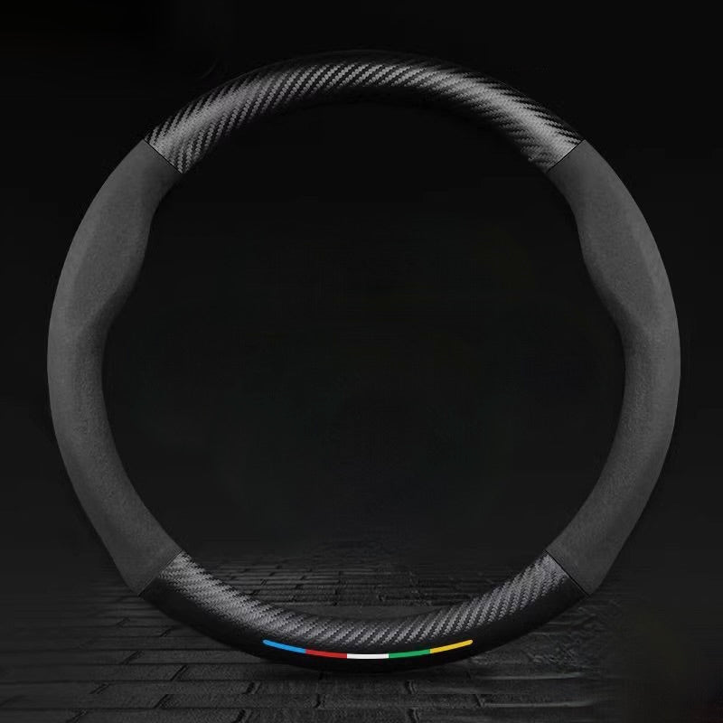 TrackVibe | Черен калъф за волан от карбонов велур – противоплъзгащ и устойчив на износване