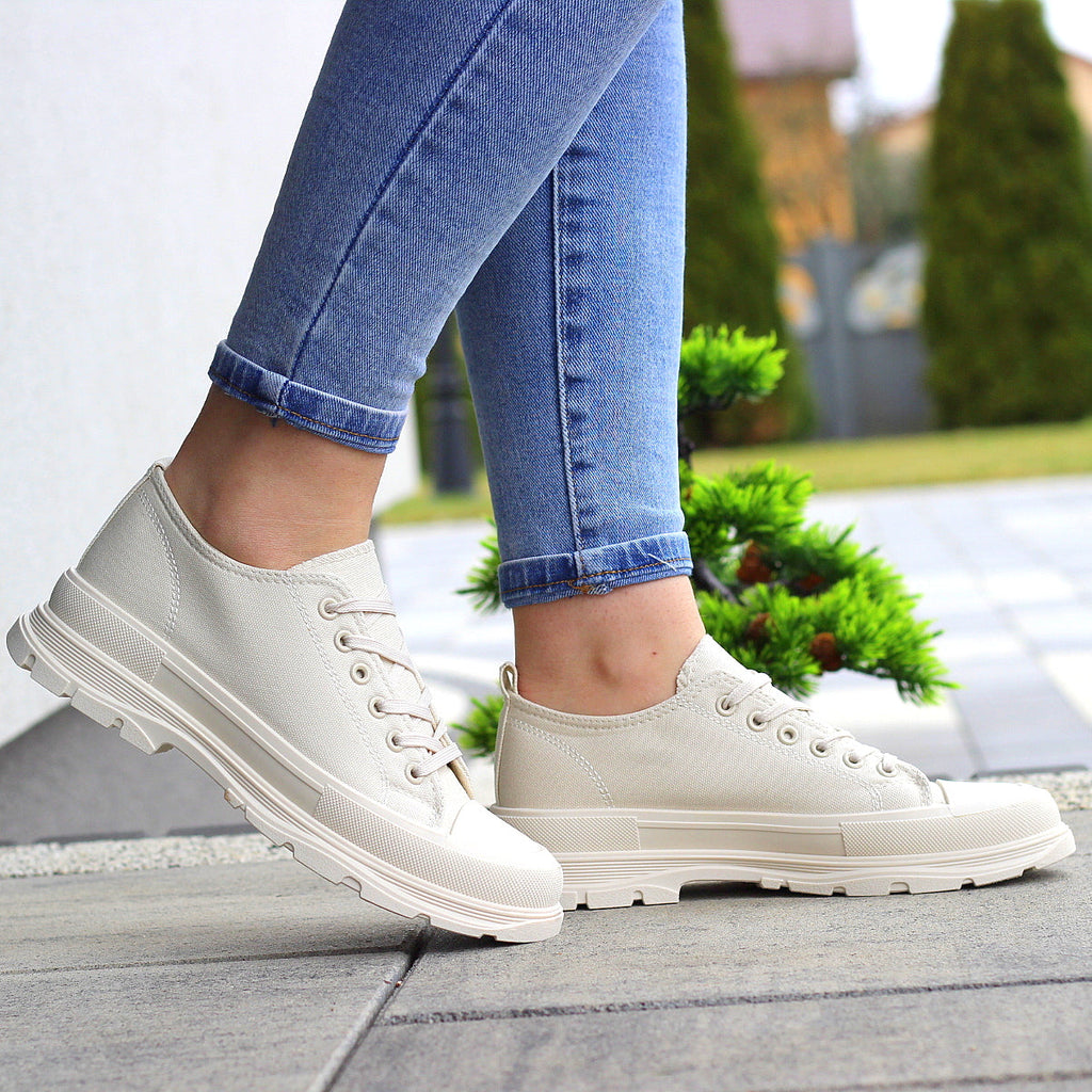 Krótkie Jasno Beżowe Trampki Damskie Sznurowane Star