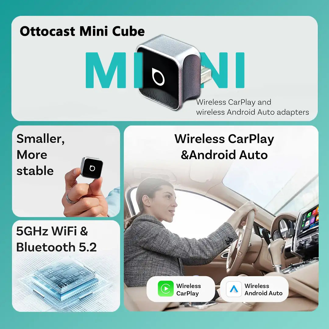 Безжичен CarPlay Android Auto адаптер Ottocast Mini 3.0 Ultra Cube