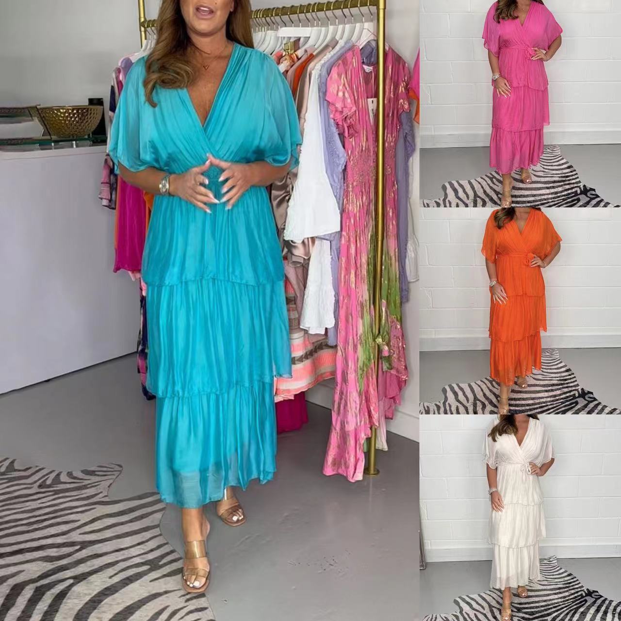 👗Рокля от шифон с V-образно деколте💕